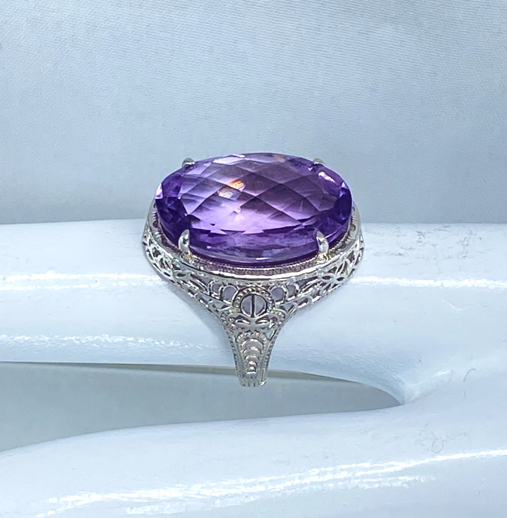 Natural Purple Amethyst Ring, Persian Art Deco Ring, Vintage Jewelry, Sterling Silver, Silver Embrace Jewelry D230