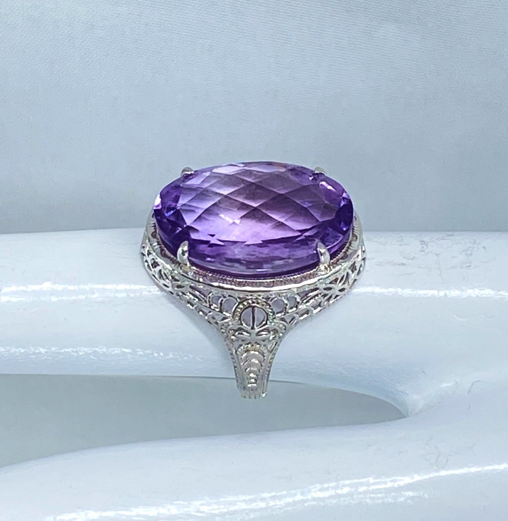 Natural Purple Amethyst Ring, Persian Art Deco Ring, Vintage Jewelry, Sterling Silver, Silver Embrace Jewelry D230