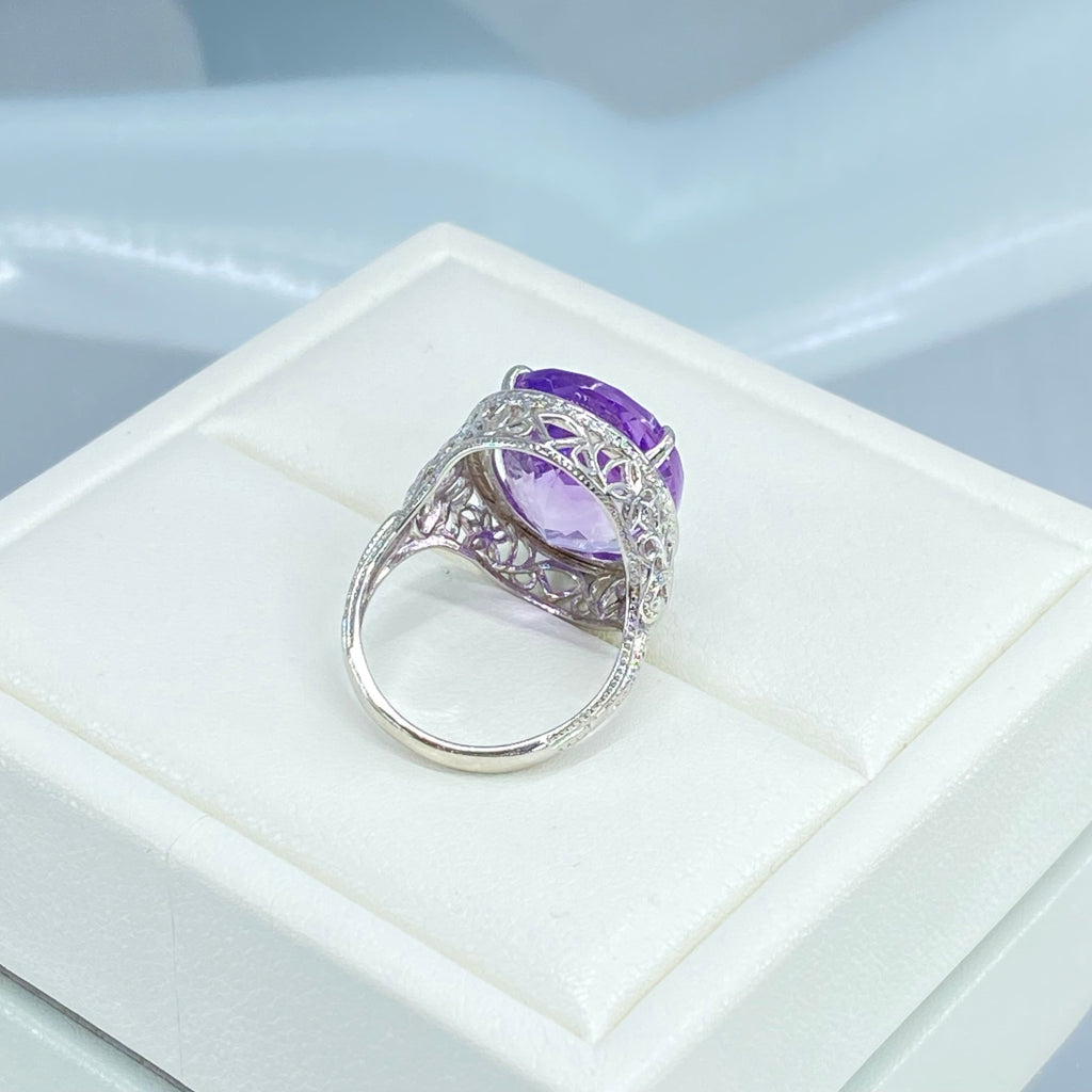 Natural Purple Amethyst Ring, Persian Art Deco Ring, Vintage Jewelry, Sterling Silver, Silver Embrace Jewelry D230