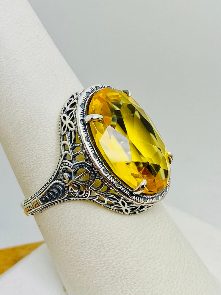 Citrine Ring, Yellow Ring, Art Deco Vintage Style, Persian Design, Oval Gemstone, Large Ring, Silver Embrace Jewelry, D230