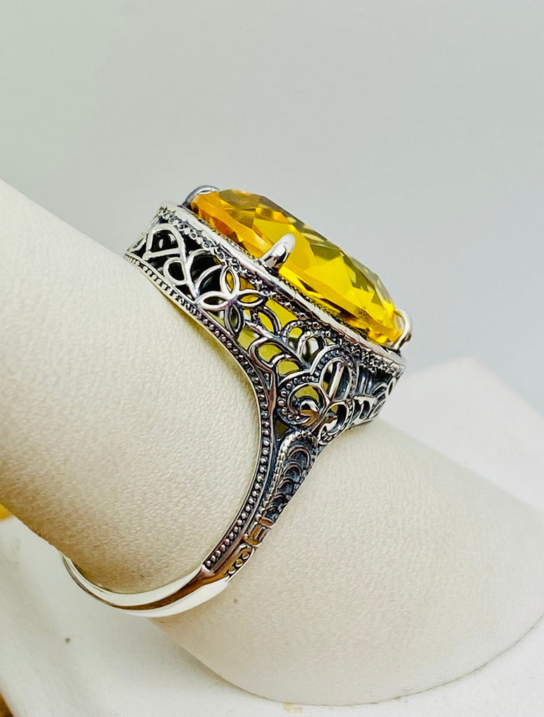 Citrine Ring, Yellow Ring, Art Deco Vintage Style, Persian Design, Oval Gemstone, Large Ring, Silver Embrace Jewelry, D230