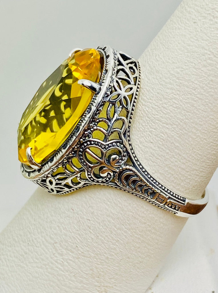 Citrine Ring, Yellow Ring, Art Deco Vintage Style, Persian Design, Oval Gemstone, Large Ring, Silver Embrace Jewelry, D230