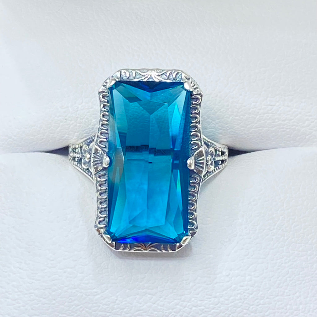 London Blue Ring, Edwardian Jewelry, Sterling silver filigree, Silver Embrace Jewelry D232, 