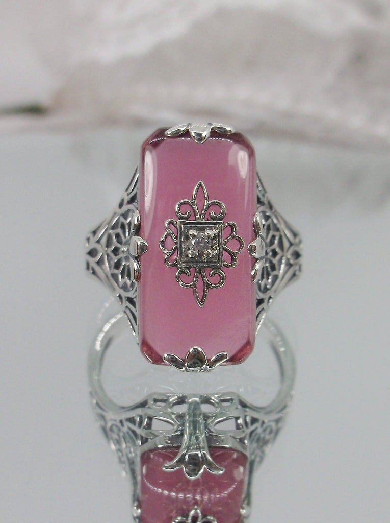 Petal Pink Glass Ring, Grace Ring, Embellished Sterling Silver Filigree, Edwardian Jewelry, Inset Gem, Silver Embrace Jewelry, D233