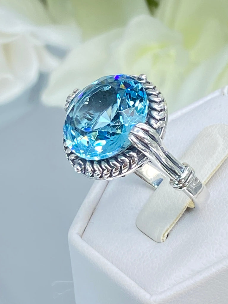 Nimbus Aquamarine Ring, 13carat round gem, Modern vintage ring, Silver Embrace Jewelry D239