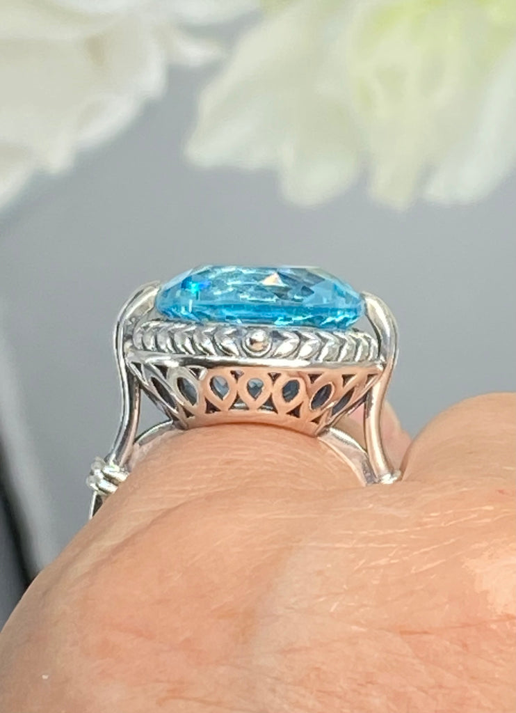 Nimbus Aquamarine Ring, 13carat round gem, Modern vintage ring, Silver Embrace Jewelry D239