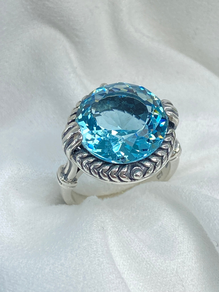 Nimbus Aquamarine Ring, 13carat round gem, Modern vintage ring, Silver Embrace Jewelry D239