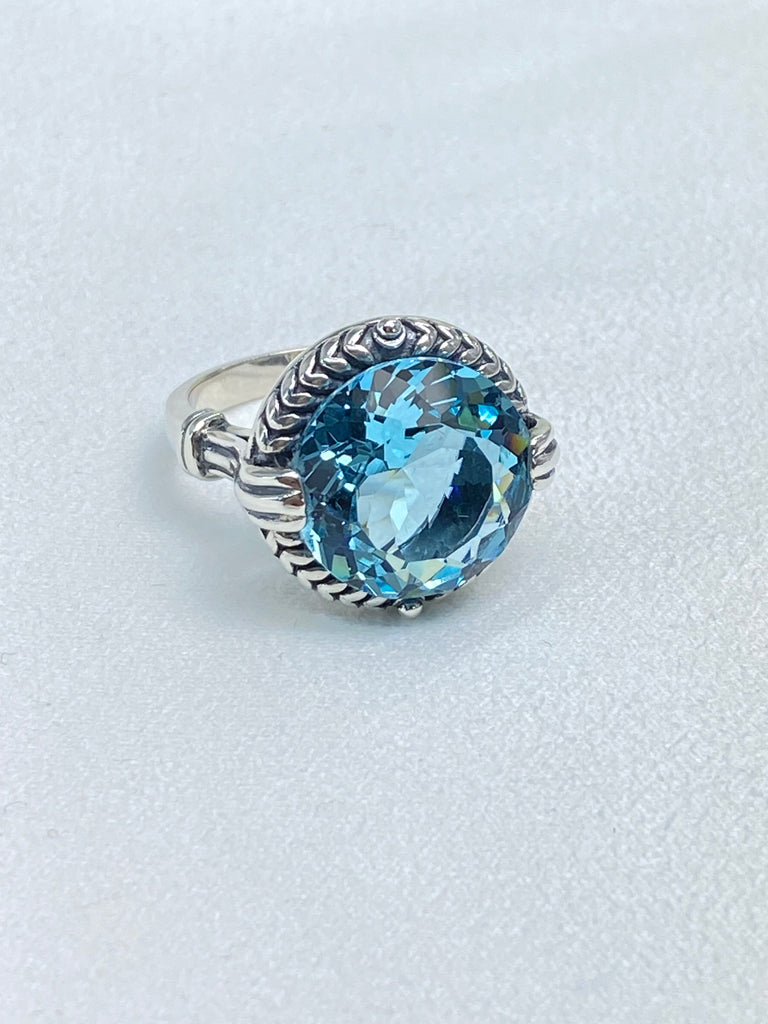 Nimbus Aquamarine Ring, 13carat round gem, Modern vintage ring, Silver Embrace Jewelry D239