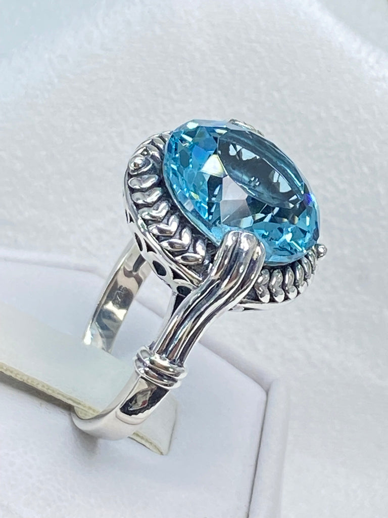 Nimbus Aquamarine Ring, 13carat round gem, Modern vintage ring, Silver Embrace Jewelry D239