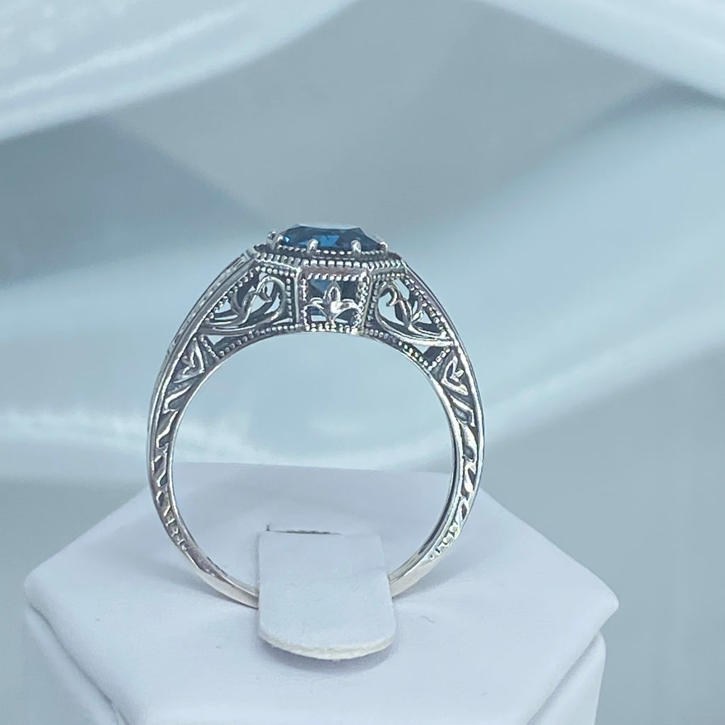 London Blue Topaz Ring, Eiffel design, Art Deco Jewelry, Sterling silver Filigree, Silver Embrace Jewelry, #D240