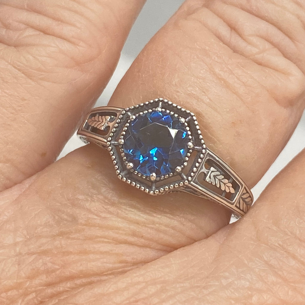London Blue Topaz Ring, Eiffel design, Art Deco Jewelry, Sterling silver Filigree, Silver Embrace Jewelry, #D240