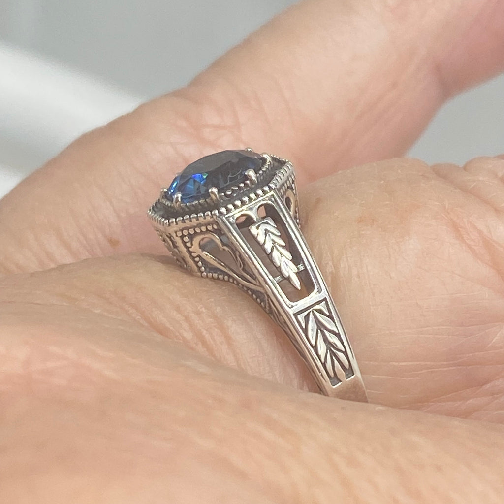 London Blue Topaz Ring, Eiffel design, Art Deco Jewelry, Sterling silver Filigree, Silver Embrace Jewelry, #D240