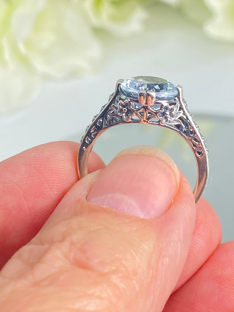 Natural White Topaz Ring, Flower Ring, Round Full Cut Gem, Sterling Silver Filigree, Vintage Jewelry, Silver Embrace Jewelry, D27