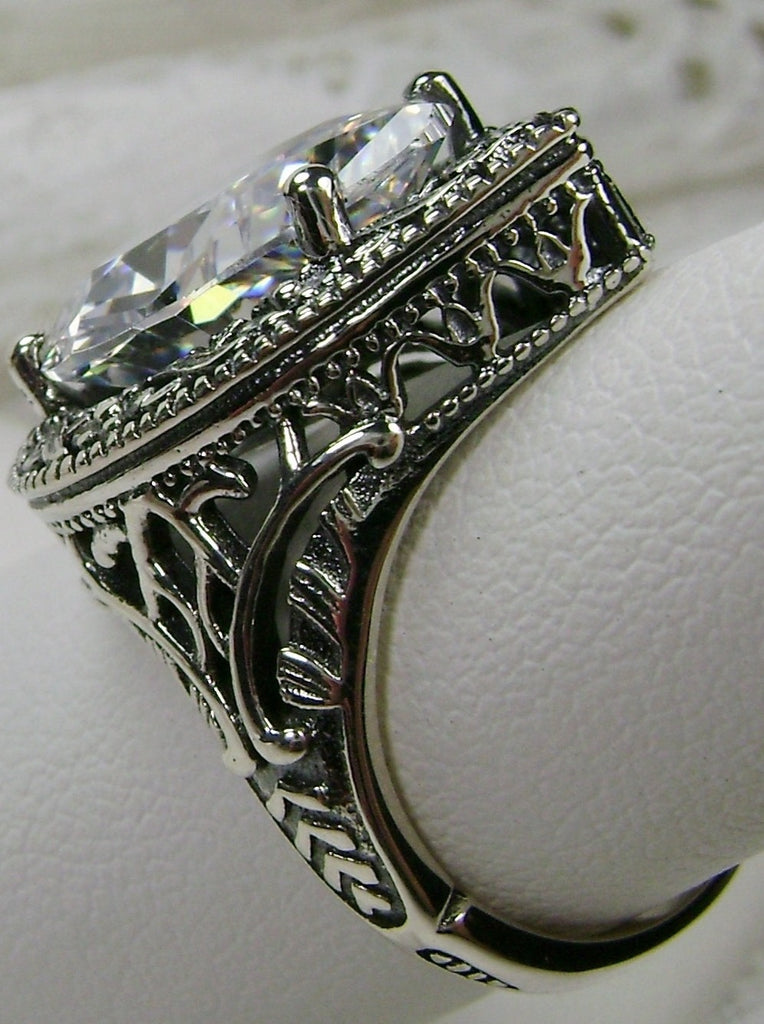 White Cubic Zirconia (CZ) Teardrop Ring, Simulated pear cut gemstone, Victorian filigree, sterling silver filigree, Antique jewelry, Silver Embrace jewelry, design #D28