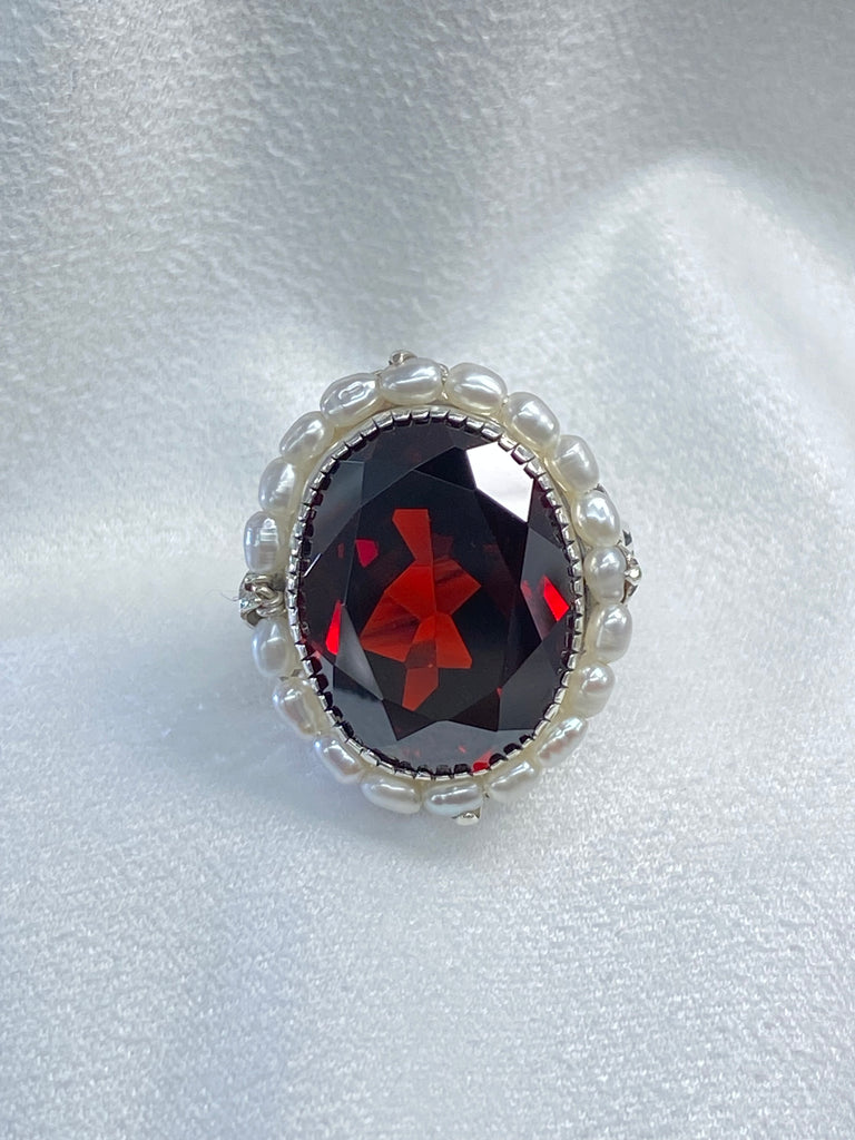 Garnet Ring, Pearl Ring, Vintage Jewelry, Silver Embrace Jewelry, D3, Seed Pearl Ring