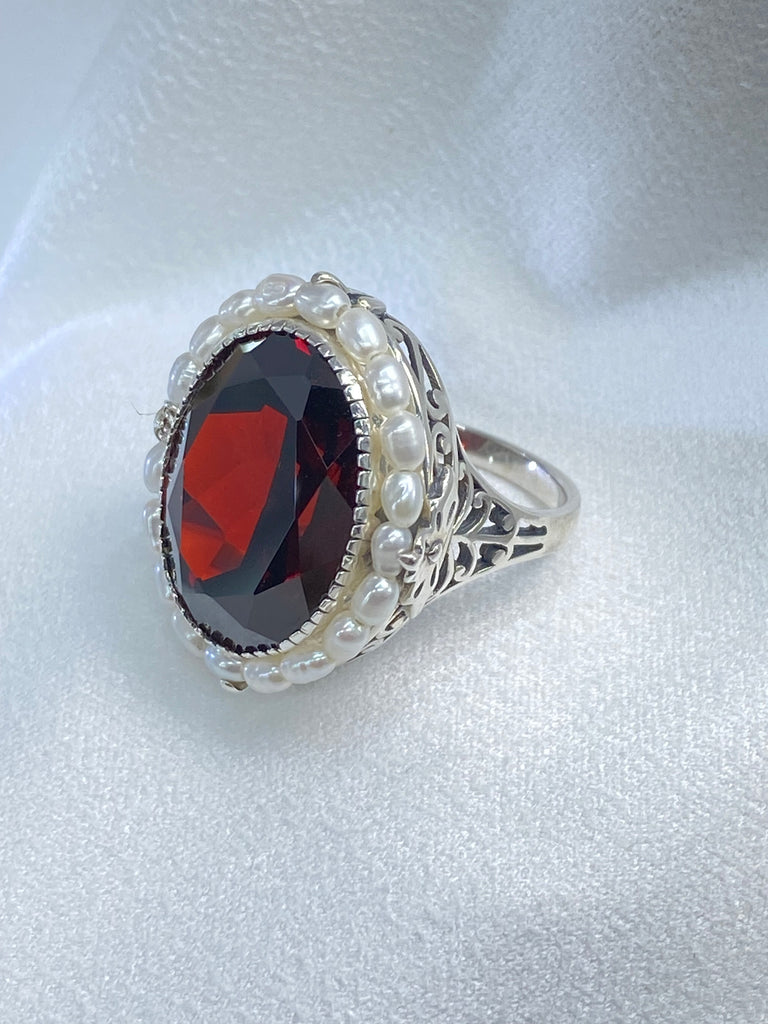 Garnet Ring, Pearl Ring, Vintage Jewelry, Silver Embrace Jewelry, D3, Seed Pearl Ring