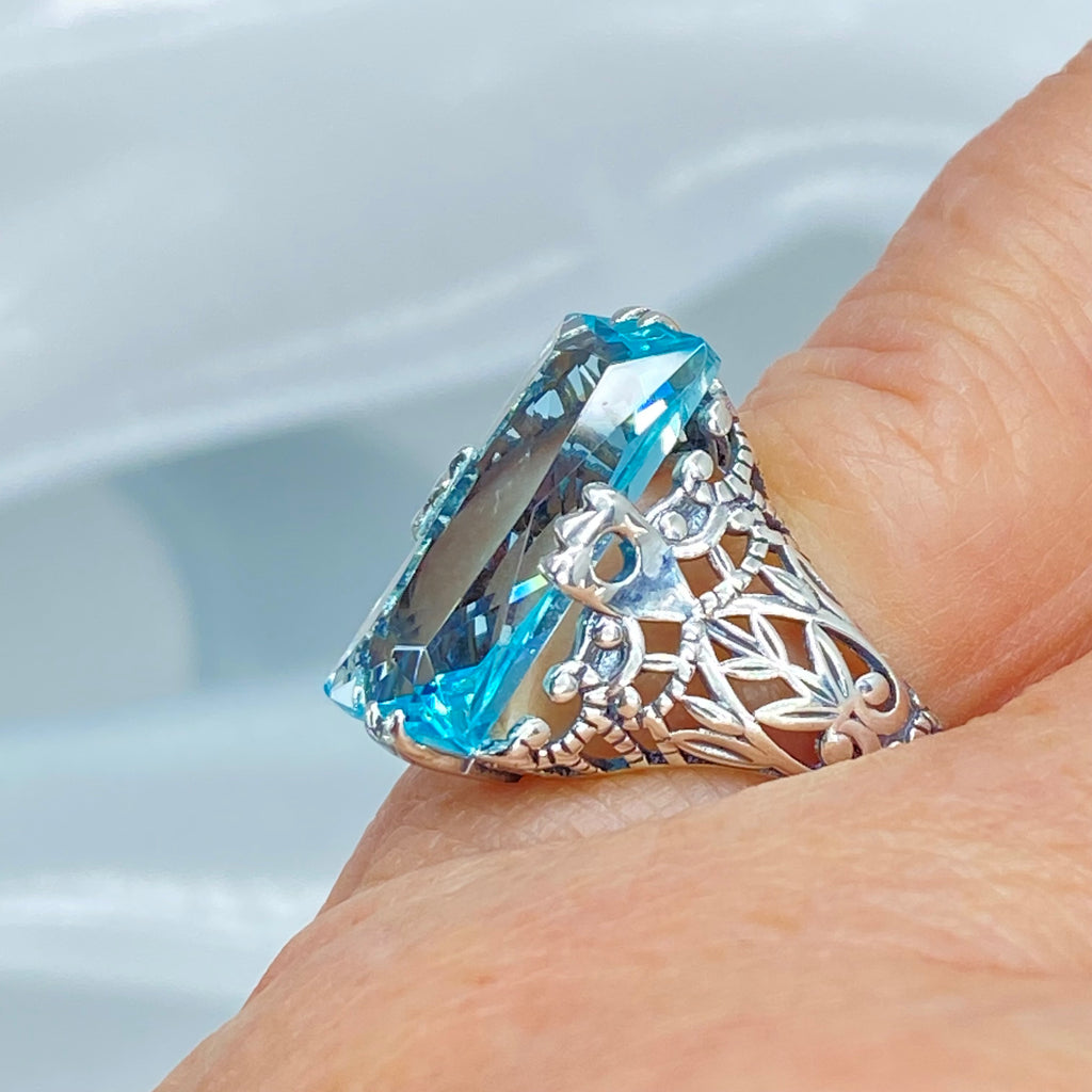 Sky Blue Aquamarine Ring, Intaglio, Vintage Jewelry, Silver Embrace Jewelry, D31