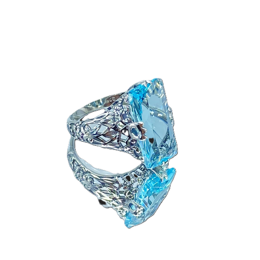 Sky Blue Aquamarine Ring, Intaglio, Vintage Jewelry, Silver Embrace Jewelry, D31