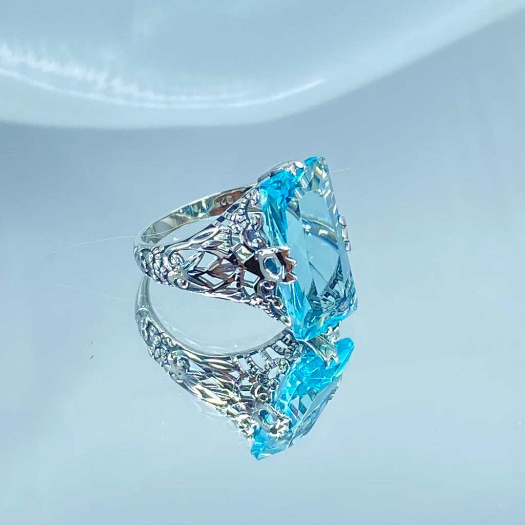 Sky Blue Aquamarine Ring, Intaglio, Vintage Jewelry, Silver Embrace Jewelry, D31