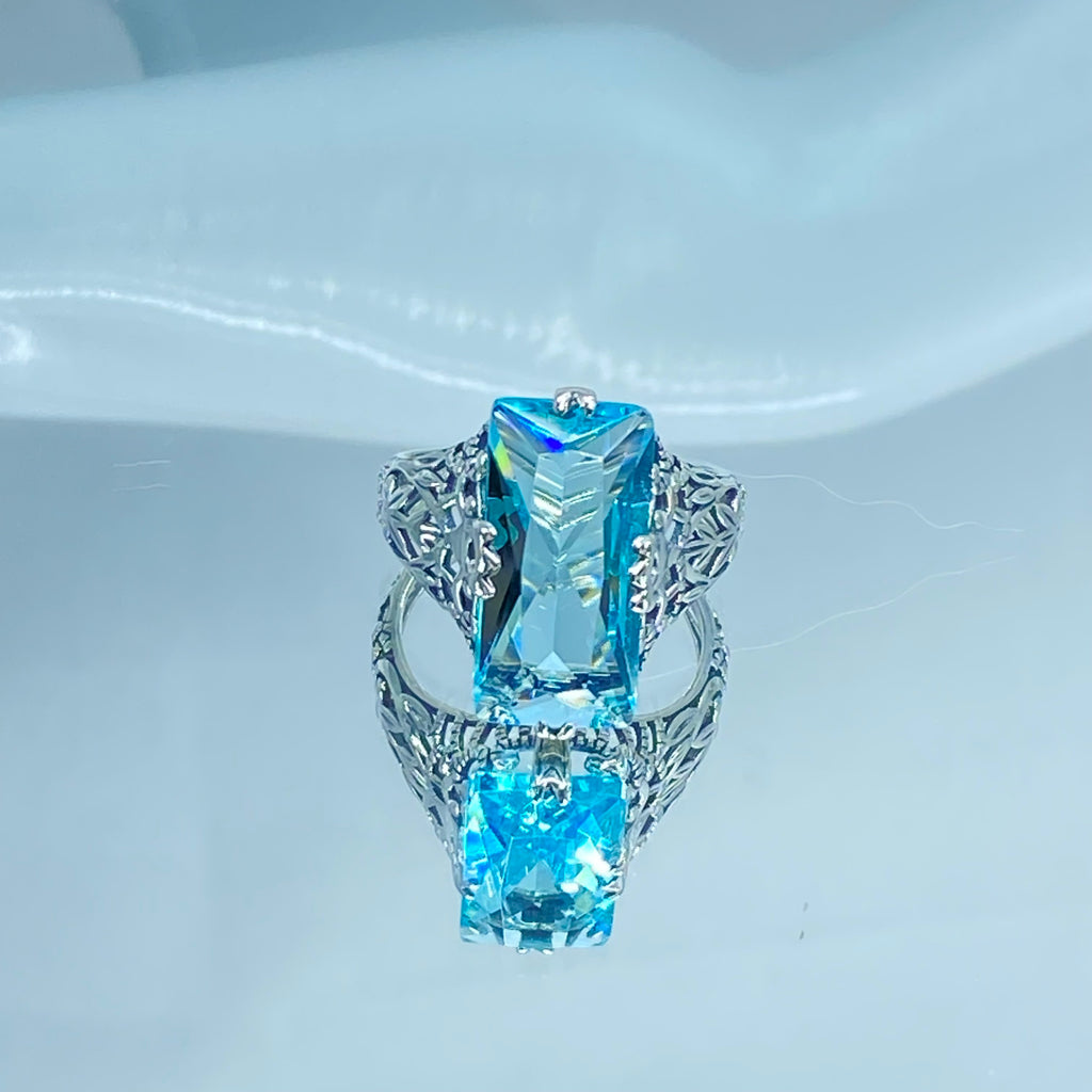 Sky Blue Aquamarine Ring, Intaglio, Vintage Jewelry, Silver Embrace Jewelry, D31