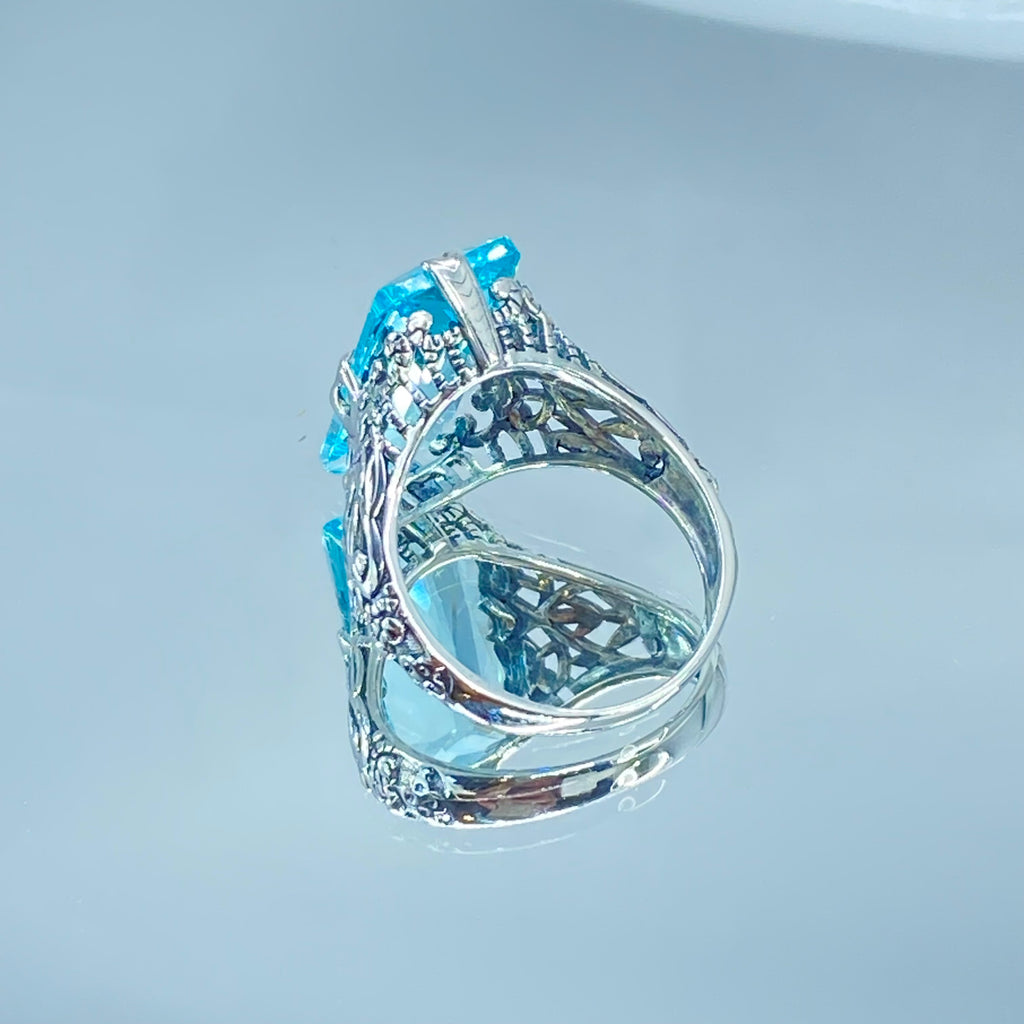 Sky Blue Aquamarine Ring, Intaglio, Vintage Jewelry, Silver Embrace Jewelry, D31