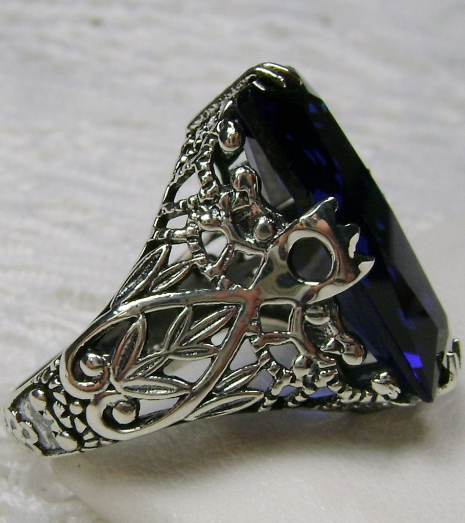 Blue Sapphire Ring, Baguette Gemstone, Intaglio Ring, Victorian Jewelry, Silver Embrace Jewelry, D31