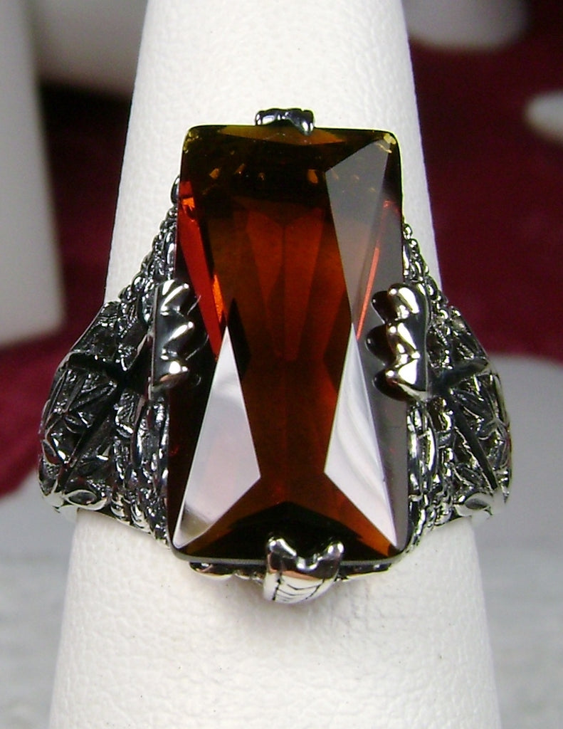 Orange Cognac Citrine Ring, Baguette Gemstone, Intaglio Ring, Victorian Jewelry, Silver Embrace Jewelry, D31