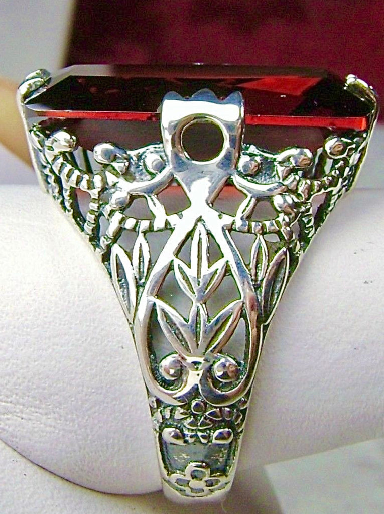 Garnet CZ Ring, Baguette Gemstone, Intaglio Ring, Victorian Jewelry, Silver Embrace Jewelry, D31 