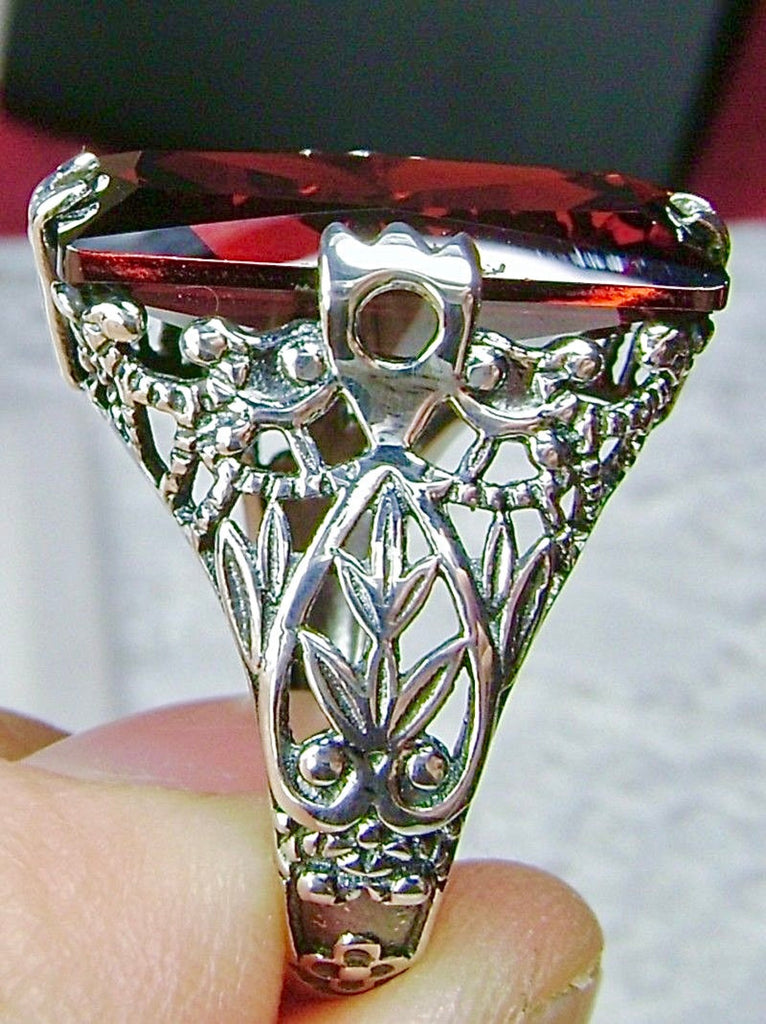 Garnet CZ Ring, Baguette Gemstone, Intaglio Ring, Victorian Jewelry, Silver Embrace Jewelry, D31 