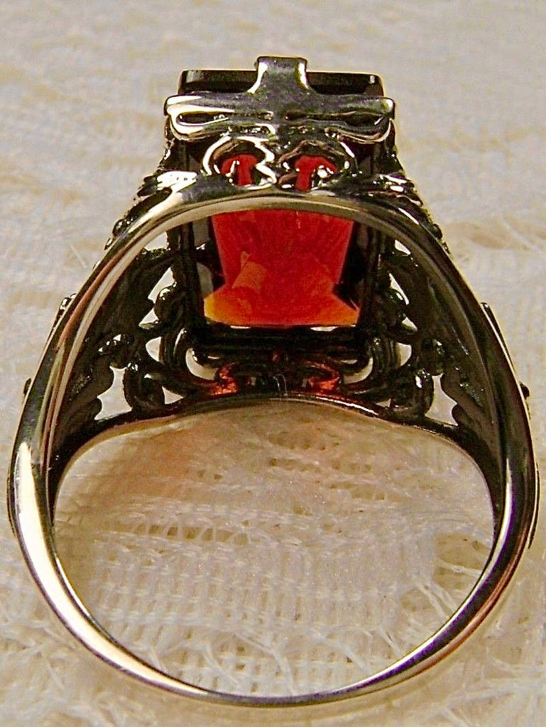 Orange Citrine Ring, Baguette Gem, Floral Leaf Filigree, sterling silver Victorian design jewelry, Silver Embrace Jewelry, D32
