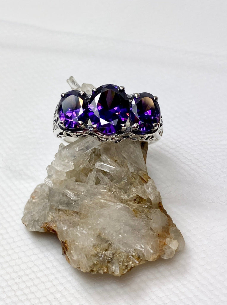 Purple Amethyst CZ Ring, Amethyst ring, Cubic Zirconia Ring, Cocktail ring, Art Deco Jewelry, Sterling silver filigree, silver embrace Jewelry, D36