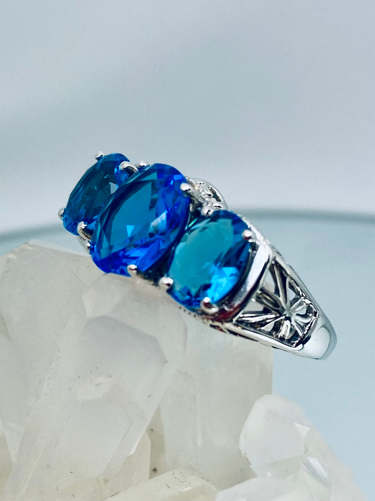 Swiss blue Topaz Ring, Art Deco Cocktail Ring, Sterling silver Jewelry, Vintage Jewelry, Silver Embrace Jewelry, D36 Sterling Silver Filigree