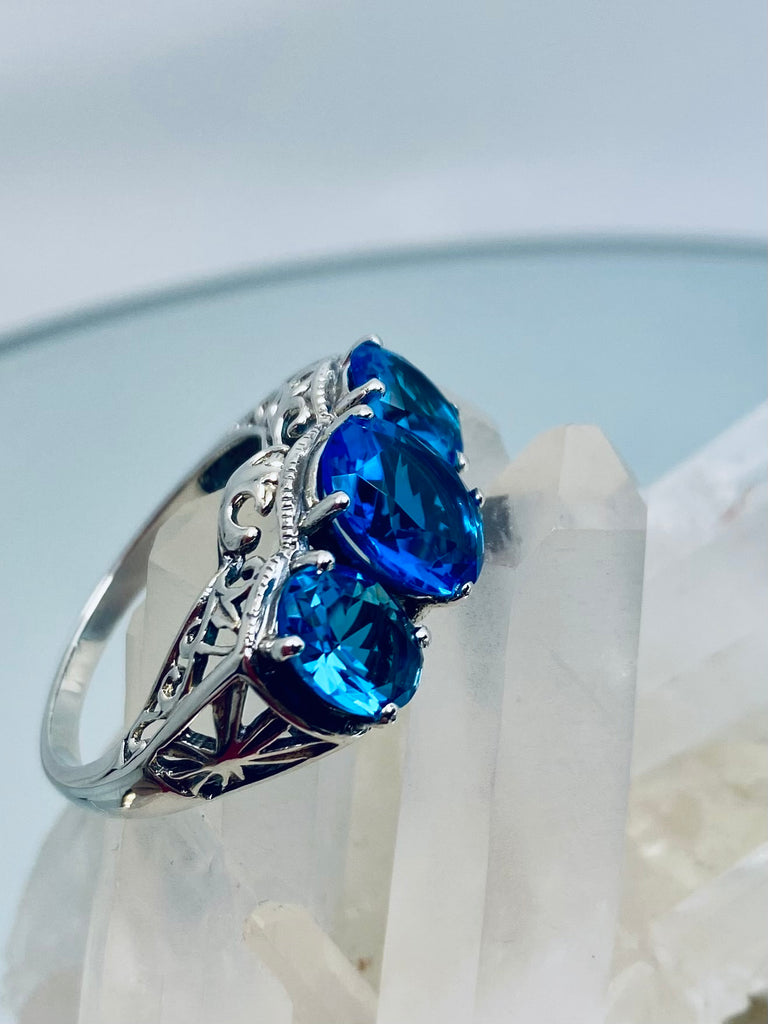 Swiss blue Topaz Ring, Art Deco Cocktail Ring, Sterling silver Jewelry, Vintage Jewelry, Silver Embrace Jewelry, D36 Sterling Silver Filigree