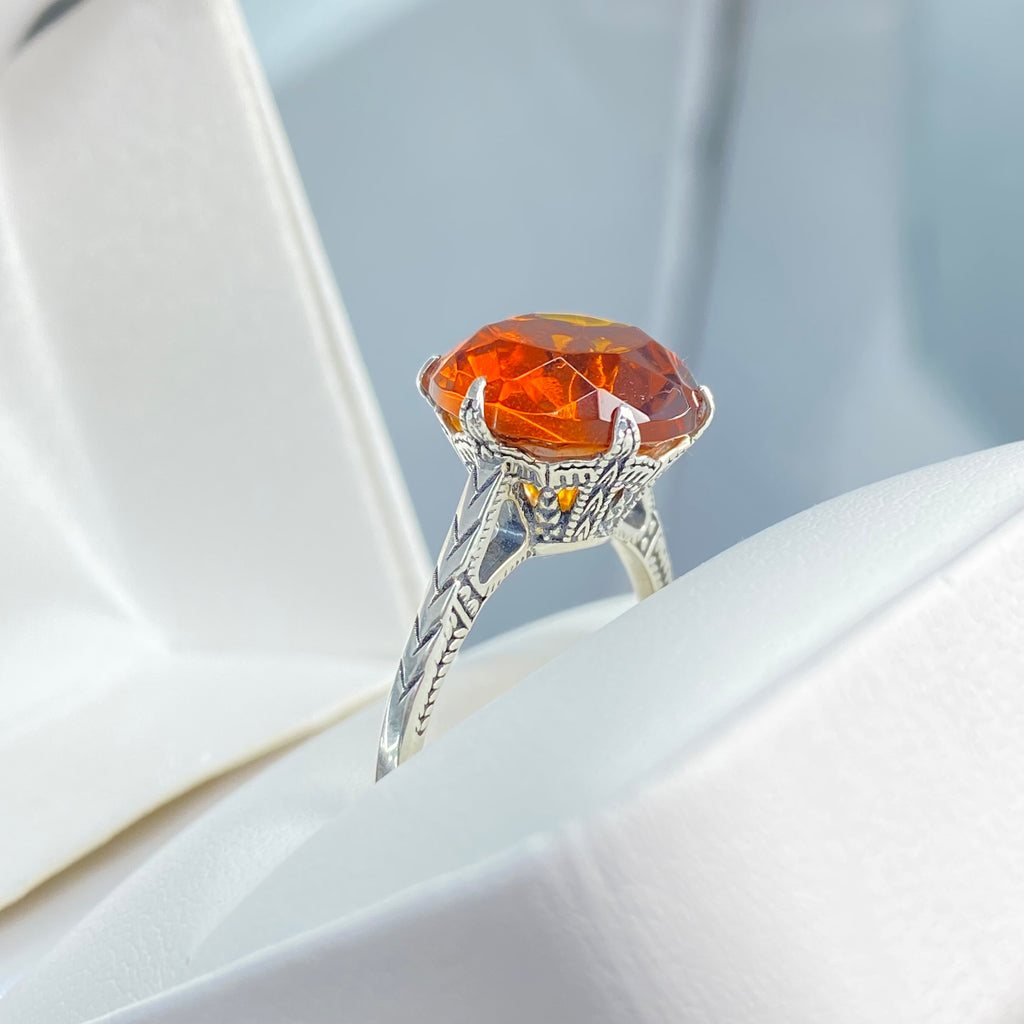 Orange Citrine Ring, simulated gemstone, classic solitaire Victorian style Ring, D37, Cognac Citrine, Silver Embrace Jewelry, Wedding Ring