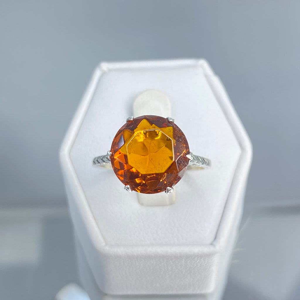 Orange Citrine Ring, simulated gemstone, classic solitaire Victorian style Ring, D37, Cognac Citrine, Silver Embrace Jewelry, Wedding Ring