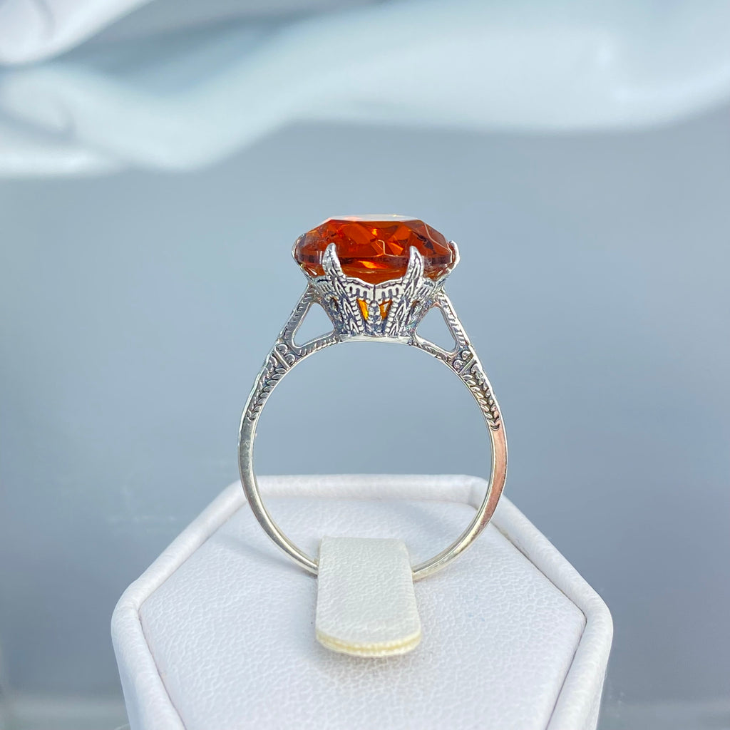 Orange Citrine Ring, simulated gemstone, classic solitaire Victorian style Ring, D37, Cognac Citrine, Silver Embrace Jewelry, Wedding Ring