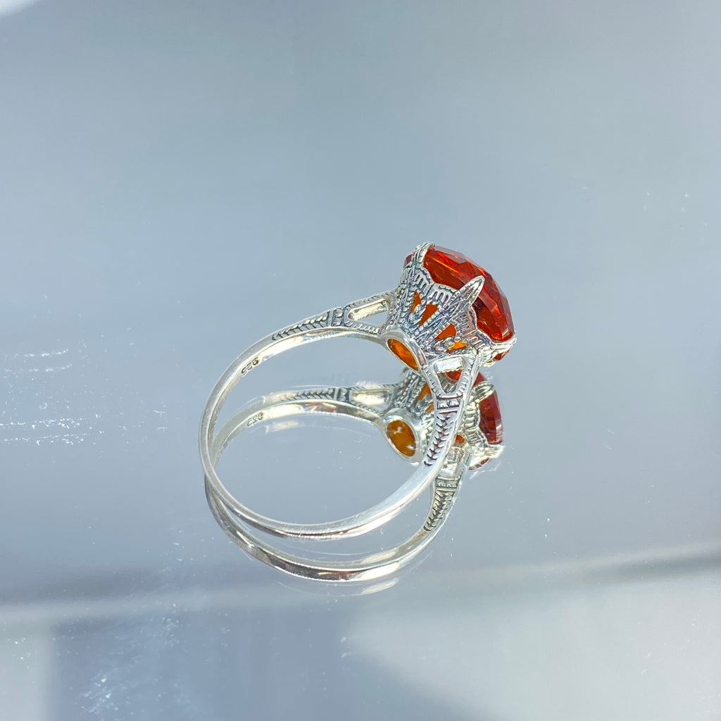 Orange Citrine Ring, simulated gemstone, classic solitaire Victorian style Ring, D37, Cognac Citrine, Silver Embrace Jewelry, Wedding Ring