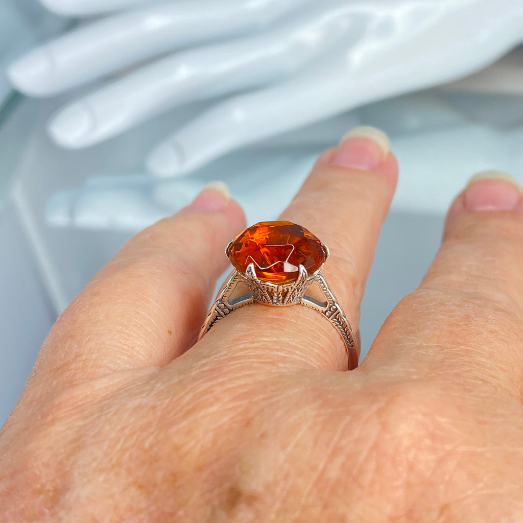 Orange Citrine Ring, simulated gemstone, classic solitaire Victorian style Ring, D37, Cognac Citrine, Silver Embrace Jewelry, Wedding Ring