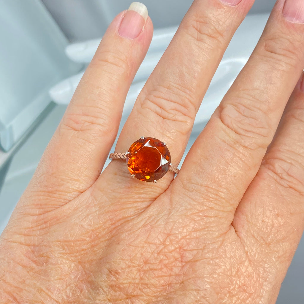 Orange Citrine Ring, simulated gemstone, classic solitaire Victorian style Ring, D37, Cognac Citrine, Silver Embrace Jewelry, Wedding Ring