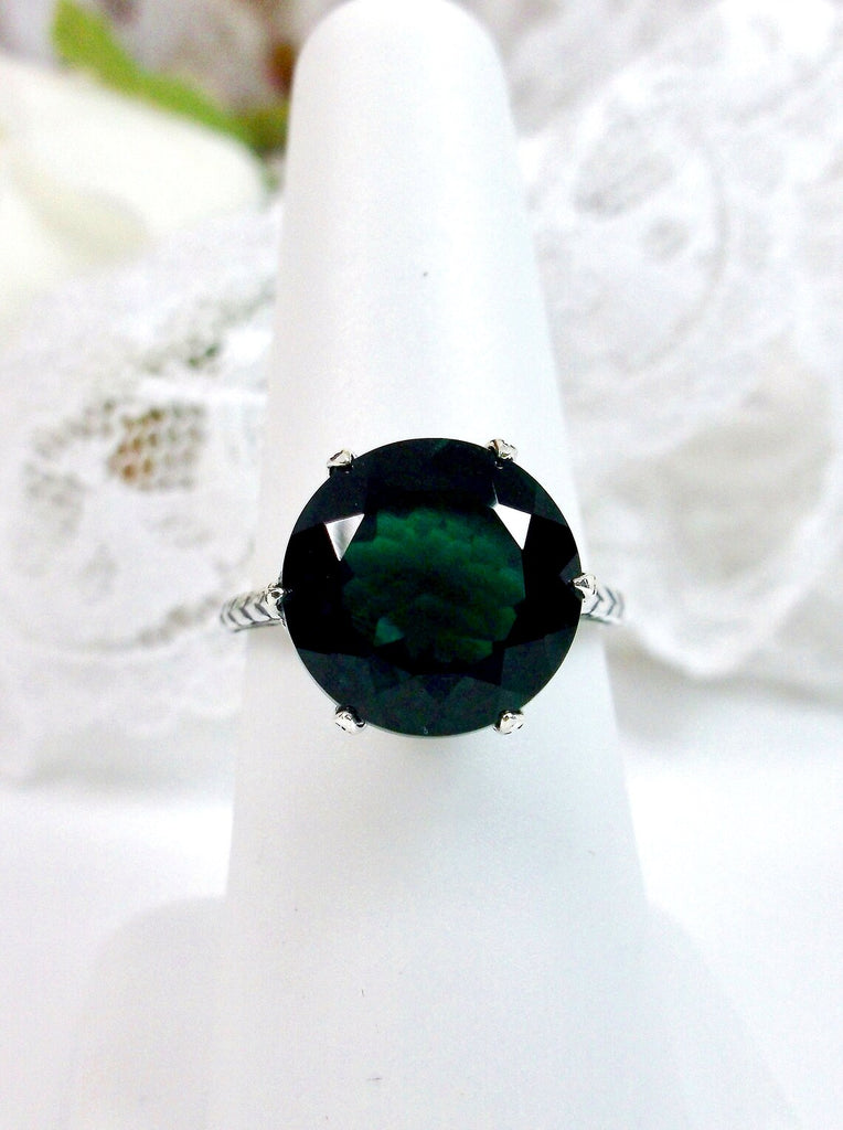 Green Natural Emerald Ring, Natural gemstone, classic solitaire Victorian style Ring- Sterling silver filigree, silver embrace Jewelry, D37
