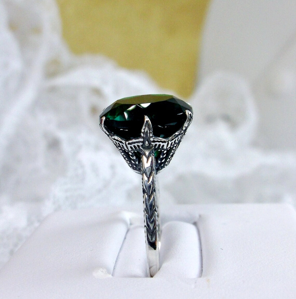 Green Natural Emerald Ring, Natural gemstone, classic solitaire Victorian style Ring- Sterling silver filigree, silver embrace Jewelry, D37
