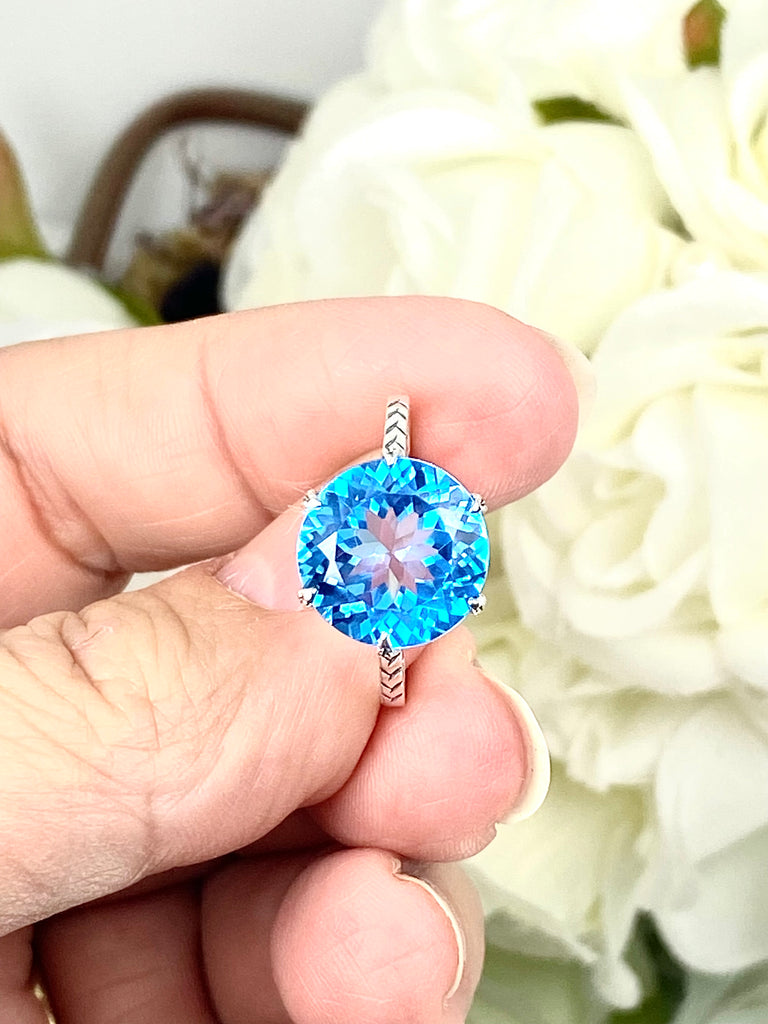 Natural Topaz Ring, Swiss Blue Topaz, Solitaire Ring, WEdding Ring, Classic Jewelry, Silver Embrace Jewelry, D37 (12mm gem)