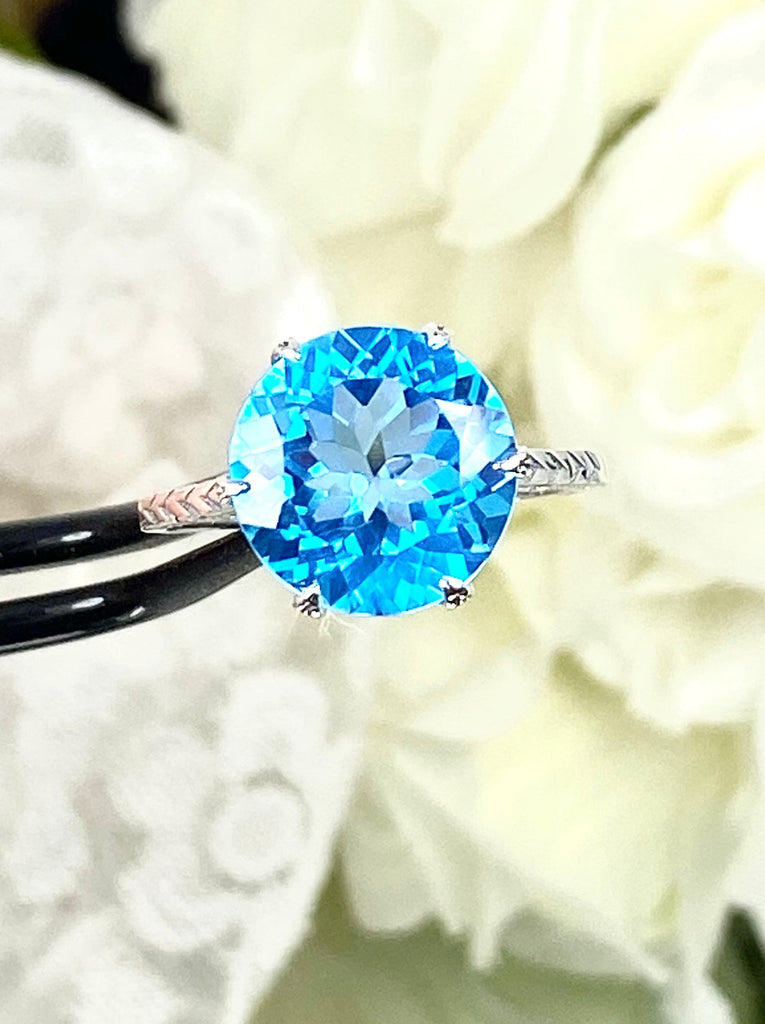 Natural Topaz Ring, Swiss Blue Topaz, Solitaire Ring, WEdding Ring, Classic Jewelry, Silver Embrace Jewelry, D37 (12mm gem)