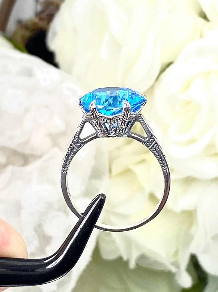 Natural Topaz Ring, Swiss Blue Topaz, Solitaire Ring, WEdding Ring, Classic Jewelry, Silver Embrace Jewelry, D37 (12mm gem)