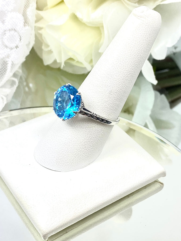 Natural Topaz Ring, Swiss Blue Topaz, Solitaire Ring, WEdding Ring, Classic Jewelry, Silver Embrace Jewelry, D37 (12mm gem)
