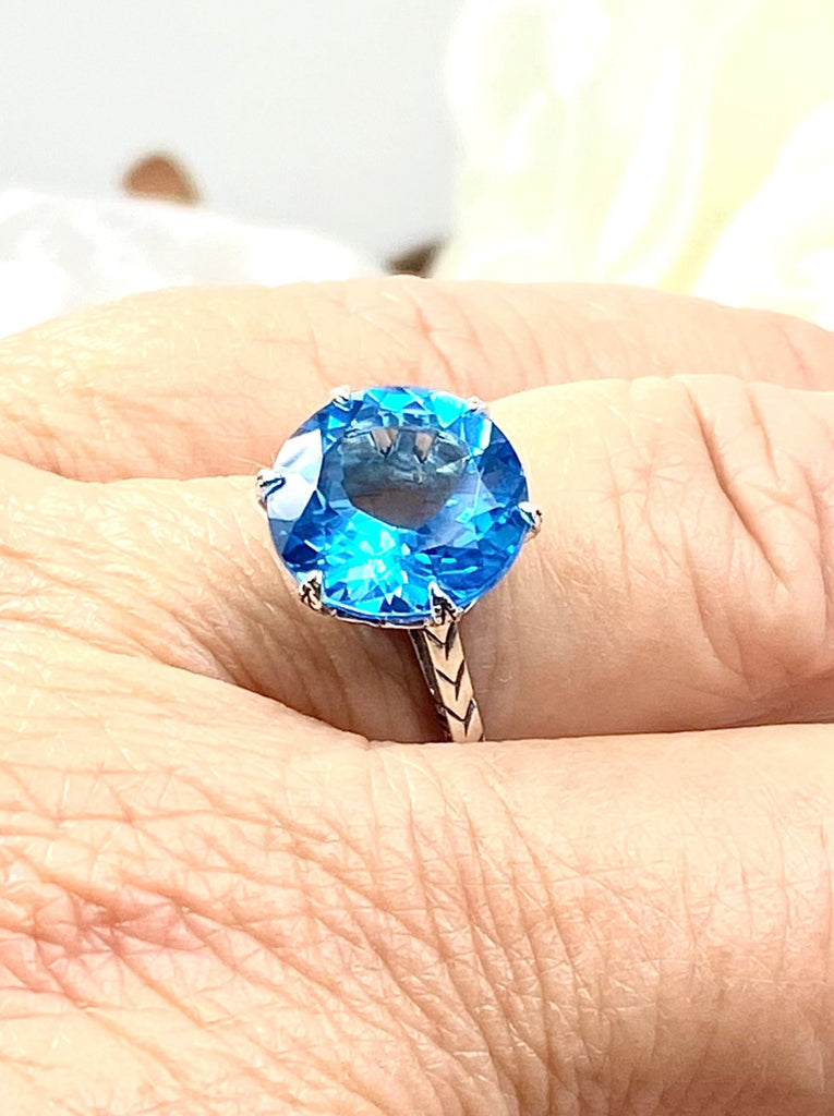 Natural Topaz Ring, Swiss Blue Topaz, Solitaire Ring, WEdding Ring, Classic Jewelry, Silver Embrace Jewelry, D37 (12mm gem)