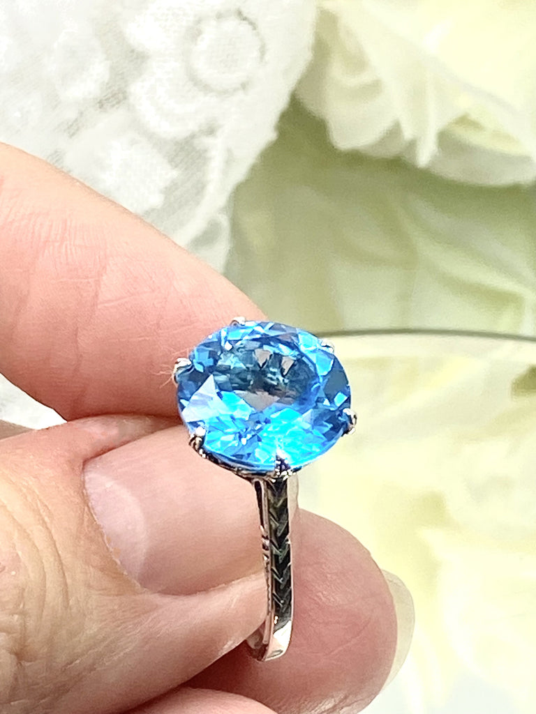 Natural Topaz Ring, Swiss Blue Topaz, Solitaire Ring, WEdding Ring, Classic Jewelry, Silver Embrace Jewelry, D37 (12mm gem)