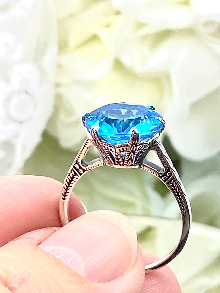 Natural Topaz Ring, Swiss Blue Topaz, Solitaire Ring, WEdding Ring, Classic Jewelry, Silver Embrace Jewelry, D37 (12mm gem)