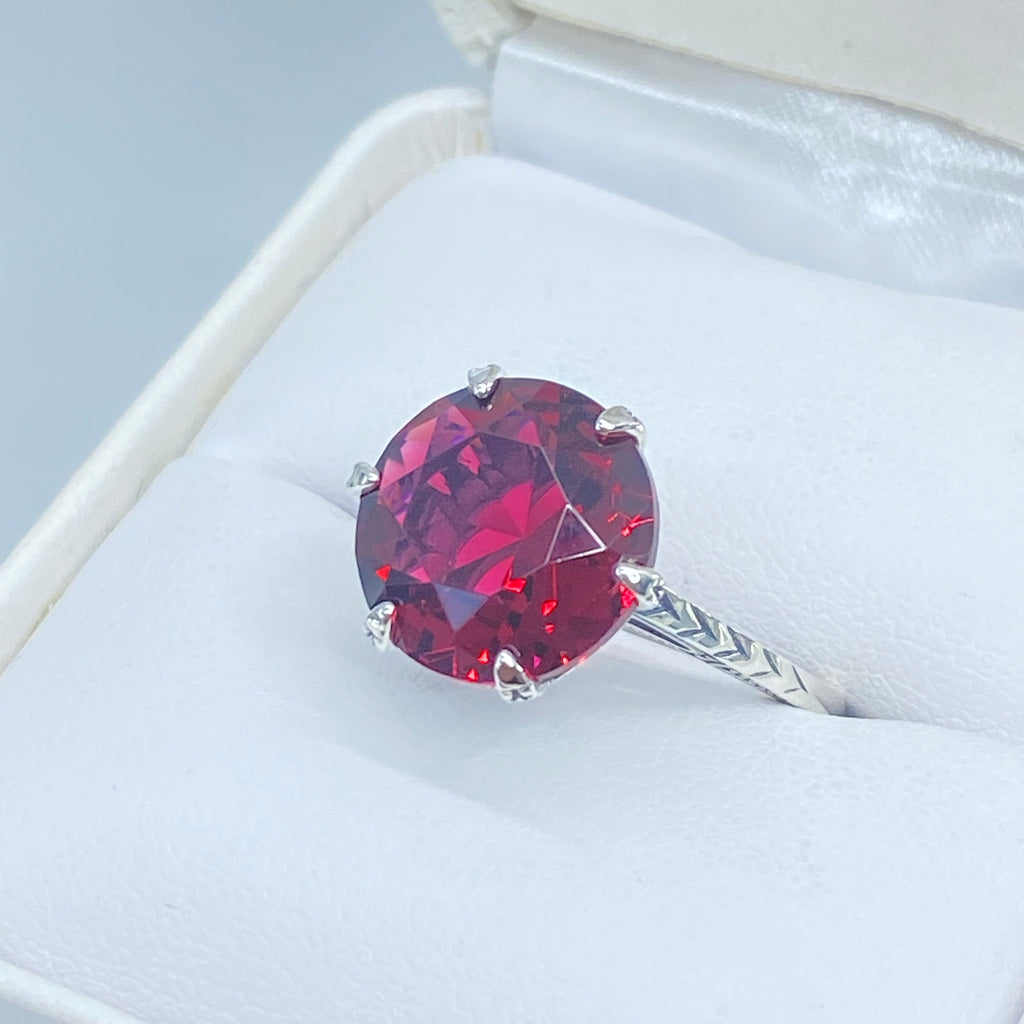 Red Ruby Ring, simulated gemstone, classic solitaire Victorian style Ring, D37, 100 year Ring, 
