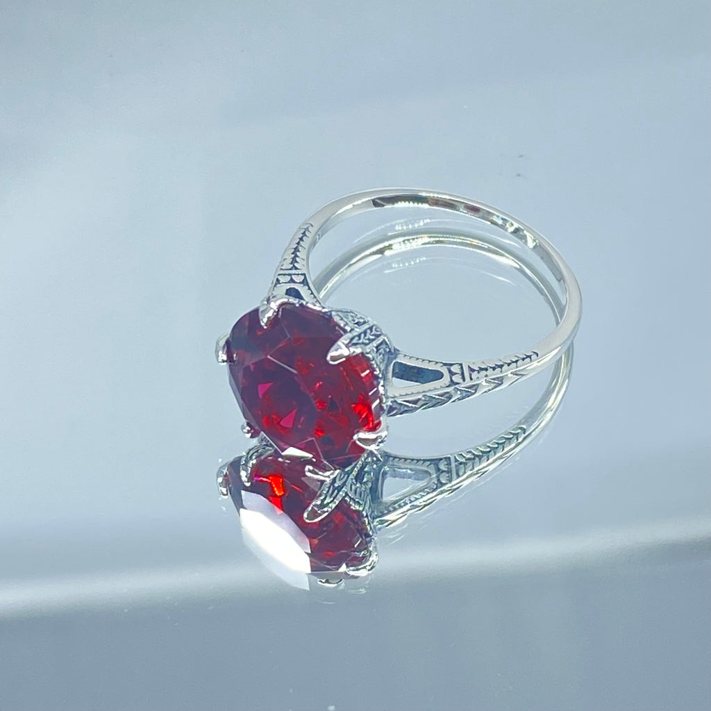 Red Ruby Ring, simulated gemstone, classic solitaire Victorian style Ring, D37, 100 year Ring, 